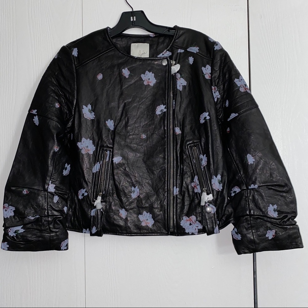 NWT Size L Joie Thisbe Floral Leather Black Jacket - Picture 6 of 8